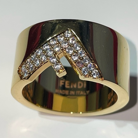Fendi Gold Tone and Crystal Ring Size - M - Picture 4 of 5
